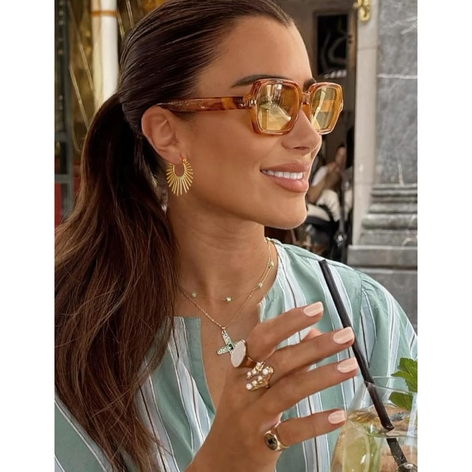 Statement Gold Earrings for Women - 18K Real Gold Plated Trendy Hoop Earrings Non Tarnish Hypoallergenic Gold Jewelry for Womens Fashion Big Earings for Woman