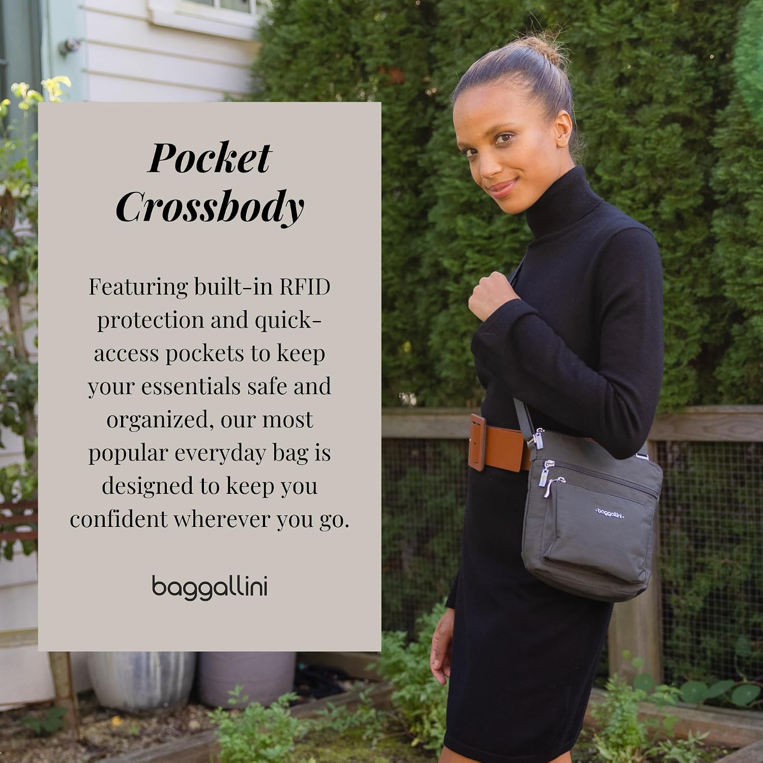 Baggallini Pocket Crossbody Bags For Women 8X8 Small Lightweight Durable Water-Resistant Travel Purse W/Rfid