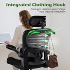 Office Chair Ergonomic Desk Chairs With Adjustable Lumbar Support& Headrest Hanger, High Back Breathable Mesh Chair With Wheels, Rolling Swivel Comfy Task Computer Chair For Home Work Gaming