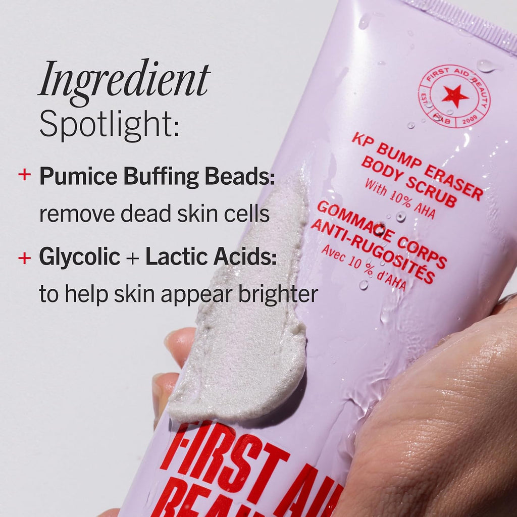 First Aid Beauty Kp Bump Eraser Body Scrub With 10% Aha - Dermatologist-Tested Keratosis Pilaris Exfoliator - Support For Rough Bumps, Uneven Skin Texture & Strawberry Skin - Sensitive Skin