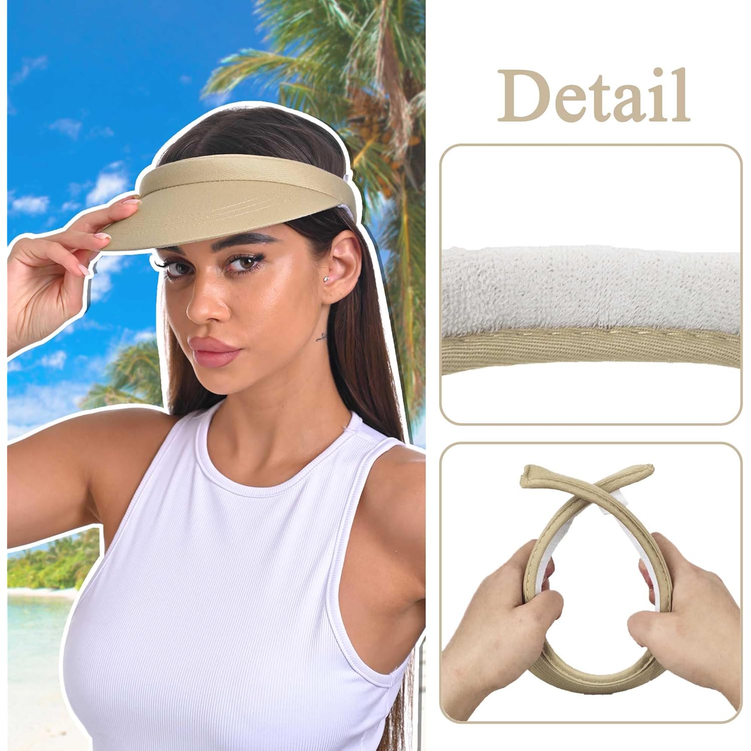 Sun Visor Hats Women Wide Brim Adjustable Clip On Visors Beach Men Hat