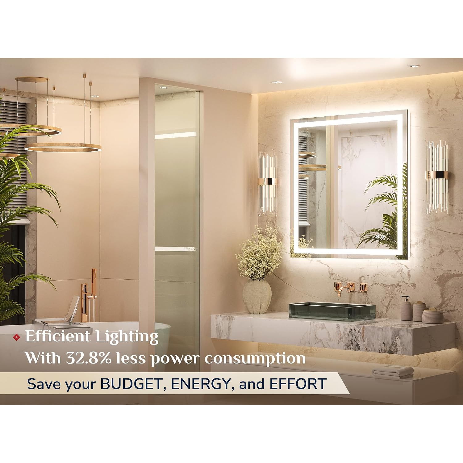 Keonjinn 32 X 36 Inch Led Bathroom Mirror With Frontlit & Backlit, Anti-Fog Mirror With Lights, Stepless Dimming, 3-Color Temperature, Hd Tempered Glass Wall Mirror For Modern Bathroom