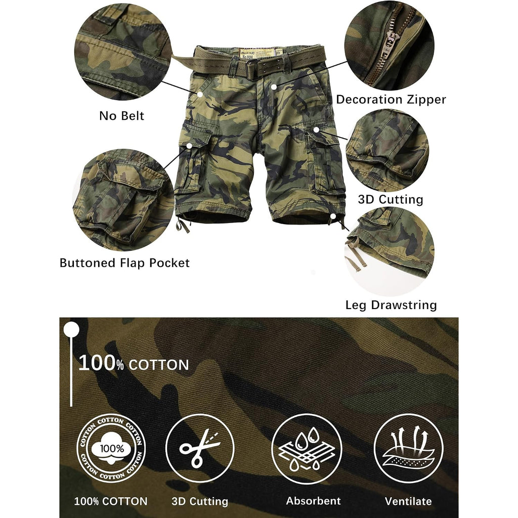 Camo Cargo Shorts For Men Cotton Casual Wild Outdoor Work Relaxed Fit Shorts With Multi-Pocket