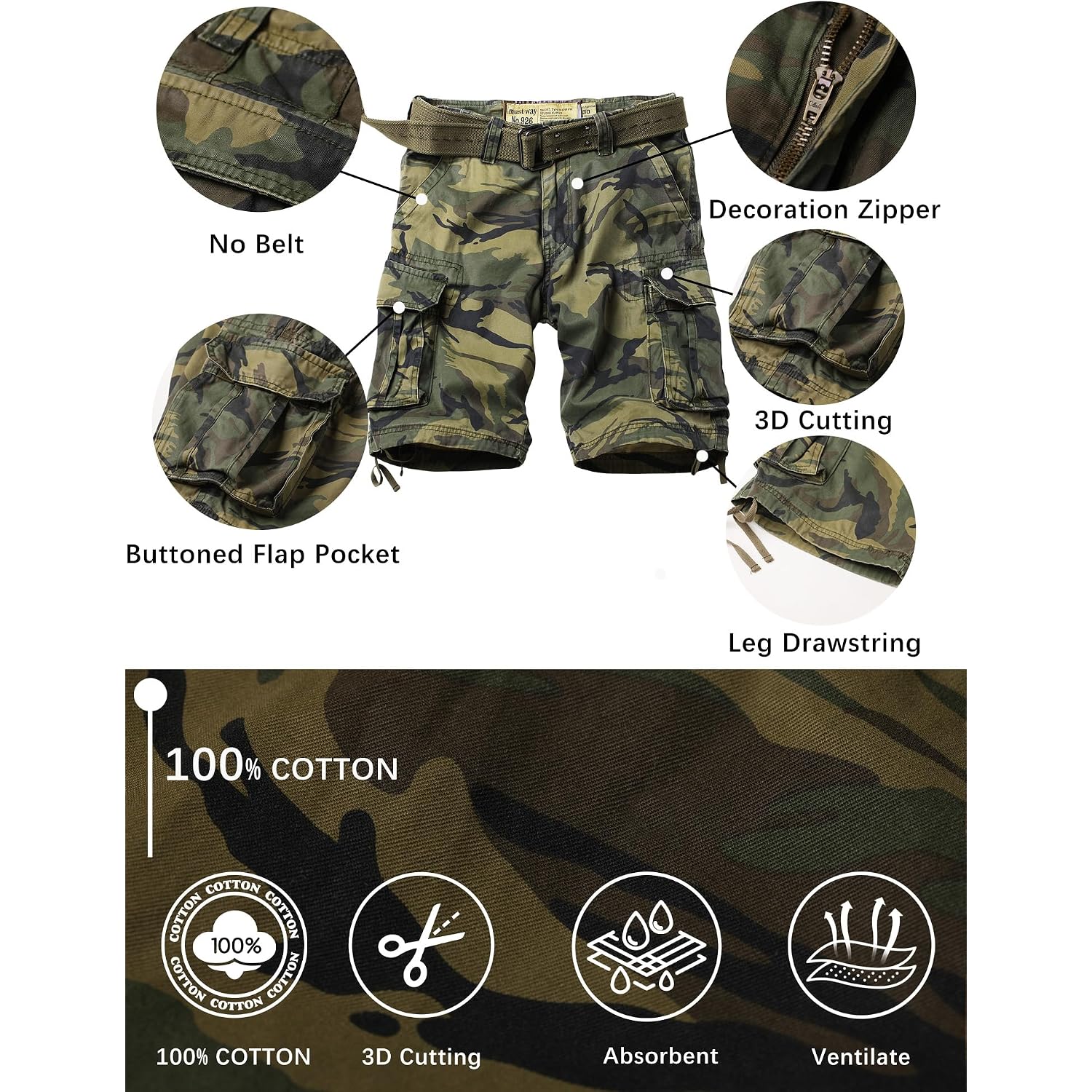 Camo Cargo Shorts For Men Cotton Casual Wild Outdoor Work Relaxed Fit Shorts With Multi-Pocket