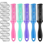 Boao 5 Pieces Dual-Sided Cutting Scissors, 20 Razors, And Thinning Comb With Double Edge For Precise Slim Haircuts (5 Colors)