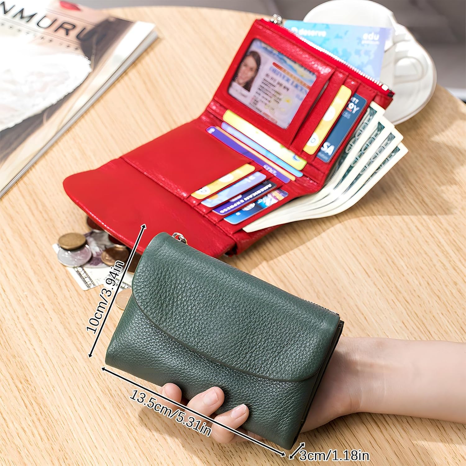Unisex Pebble Leather Wallet, 5.3In Short Genuine Leather Coin Card Holder, Unisex Clutch Bags, Can Hold Coins, Id Cards