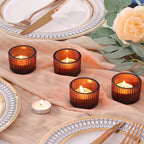 HAVITI 18 Pcs Amber Tealight Candle Holders with 18PCS Tealights, Glass Votive Candle Holders Set for Table Centerpiece, Home Decor and Party Supplies