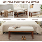 43.5'' Linen Bedroom Bench, Upholstered End Of Bed Bench, Padded Vintage Dining Bench, Entryway Bench With Solid Wood Legs, Kitchen, Living Room, Hallway, White