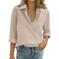 Womens Cotton Linen Button Down Shirts Loose Fit Long Sleeve Collared Blouse Casual V Neck Tops Outfits S-3XL
