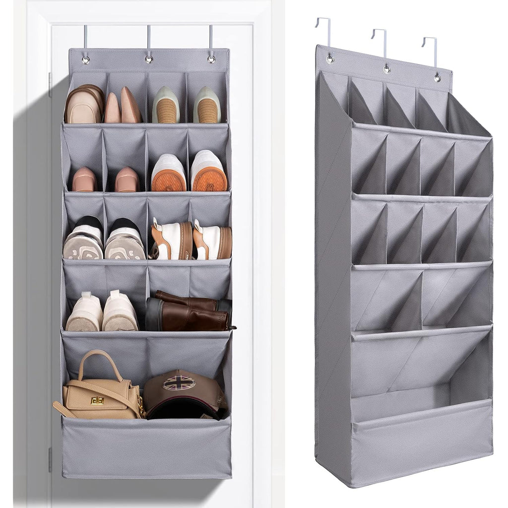 1 Pack Over-The-Door-Shoe-Organizers,Hanging Organizers With Large Pocket Shoe Holder Hanging Shoe Rack For Closet Shoe Organizer For Wall, Over Door Organizer With 15 Pockets Gray