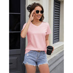 MAGCOMSEN Women's Cotton T Shirt V-Neck Short Sleeve Shirt Classic-Fit Casual Breathable Tee Summer Basic Tops