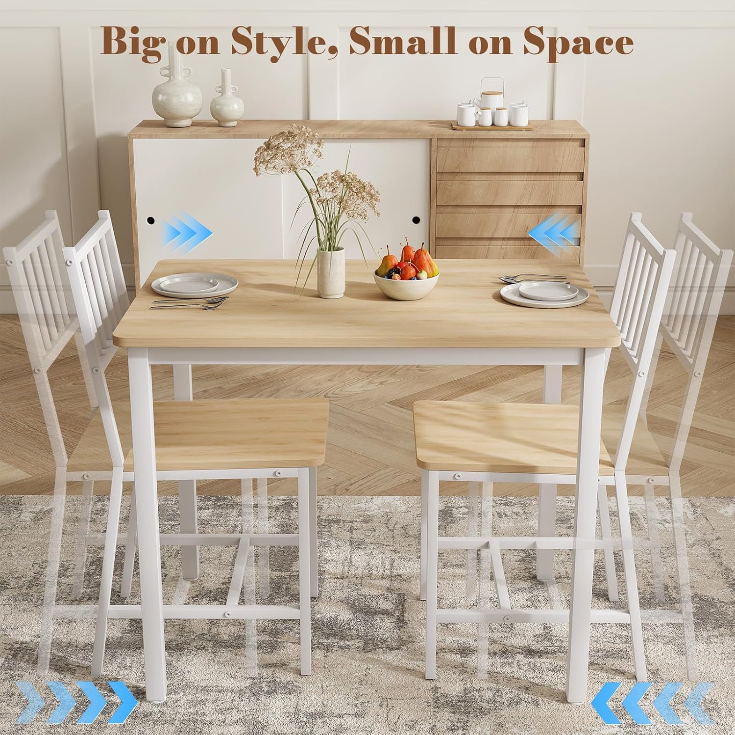 Small Space 3 Piece Dining Table Set For 2, Compact Kitchen Table Set With 2 Chairs & Adjustable Feet, Modern Breakfast Nook Furniture For Apartment, Dorm, Or Home, White