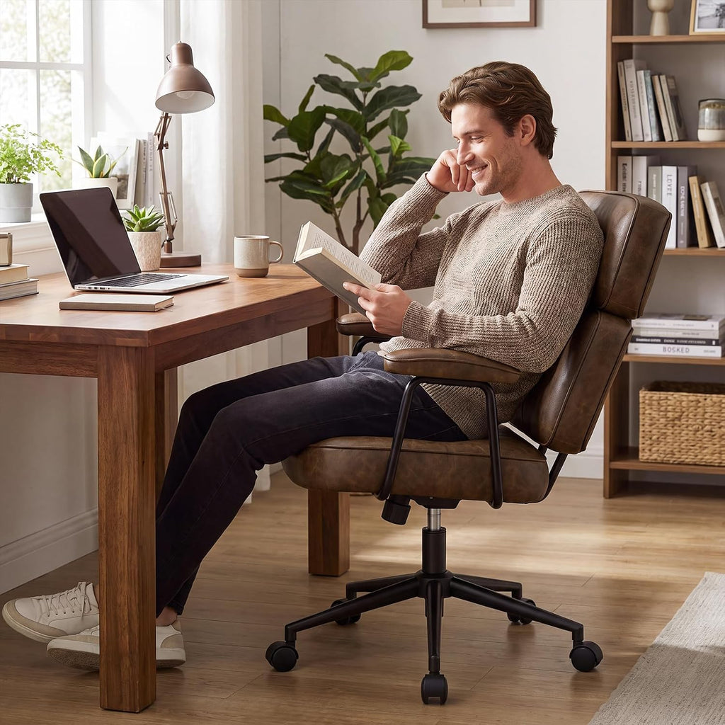 Olixis Ergonomic Home Office Desk Chair, Pu Leather Computer Chair With Lumbar Support Adjustable Height Rolling Swivel Executive Task Armrests, Modern Brown