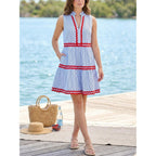 Kuraki Women'S Cute Sleeveless Ric Rac Trim Tiered Striped Dress