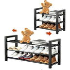 Upgraded 3-Tier Expandable Shoe Rack, Adjustable Shoe Shelf Storage Organizer Heavy Duty Metal Free Standing Shoe Rack For Entryway Closet Doorway (Black)