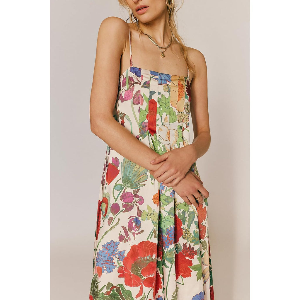 Amiblvowa Women Floral Maxi Dress Sexy Sleeveless Backless A-Line Long Flowy Dress Back Cut Out Spaghetti Strap Sundress