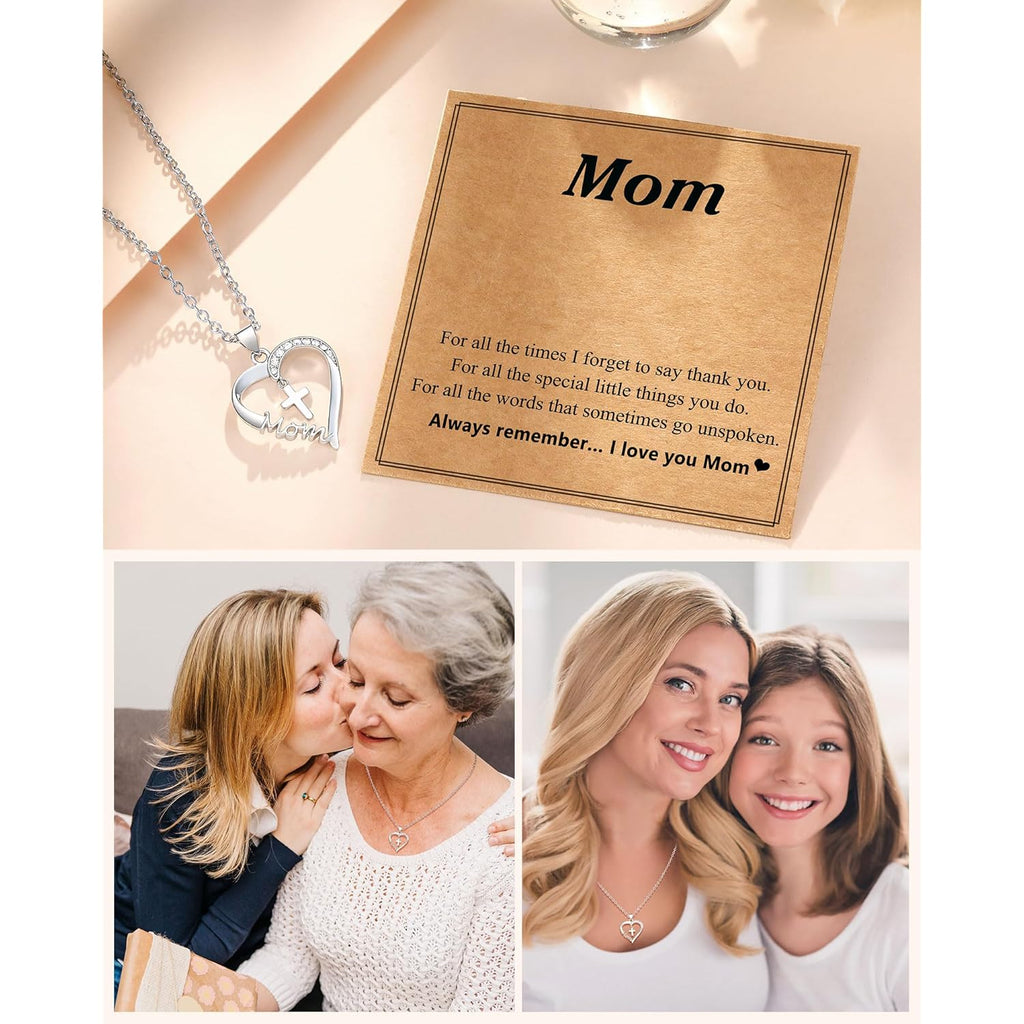 PINKDODO Heart Cross Necklace for Women Baptism Confirmation Easter Gifts