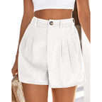 Womens Shorts Casual 2026 Summer Elastic High Waist Zipper Button Tailored Shorts Pleated Beach Vacation Clothes
