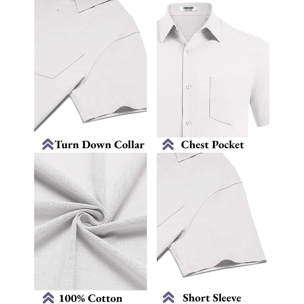 Coofandy Men'S Button Down Short Sleeve Shirt Casual Cotton Summer Beach Linen Wedding Shirts With Pocket