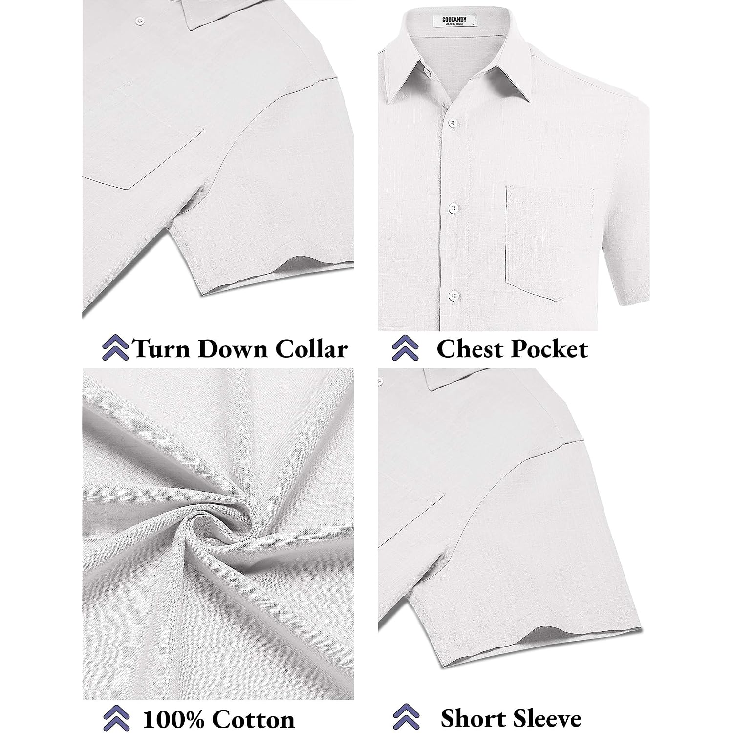 Coofandy Men'S Button Down Short Sleeve Shirt Casual Cotton Summer Beach Linen Wedding Shirts With Pocket