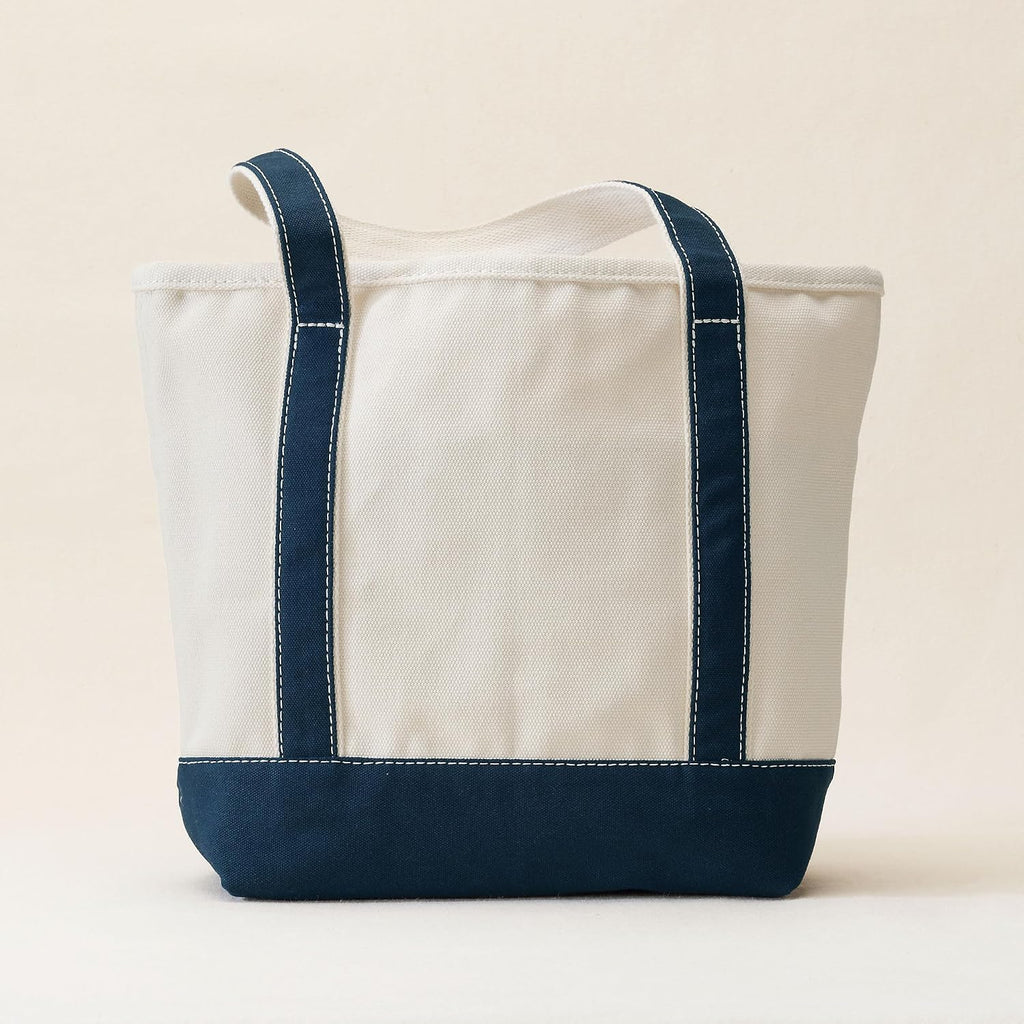 Lands' End Natural Open Top Canvas Tote Natural/Radiant Navy Medium Regular Handle
