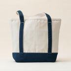 Lands' End Natural Open Top Canvas Tote Natural/Radiant Navy Medium Regular Handle