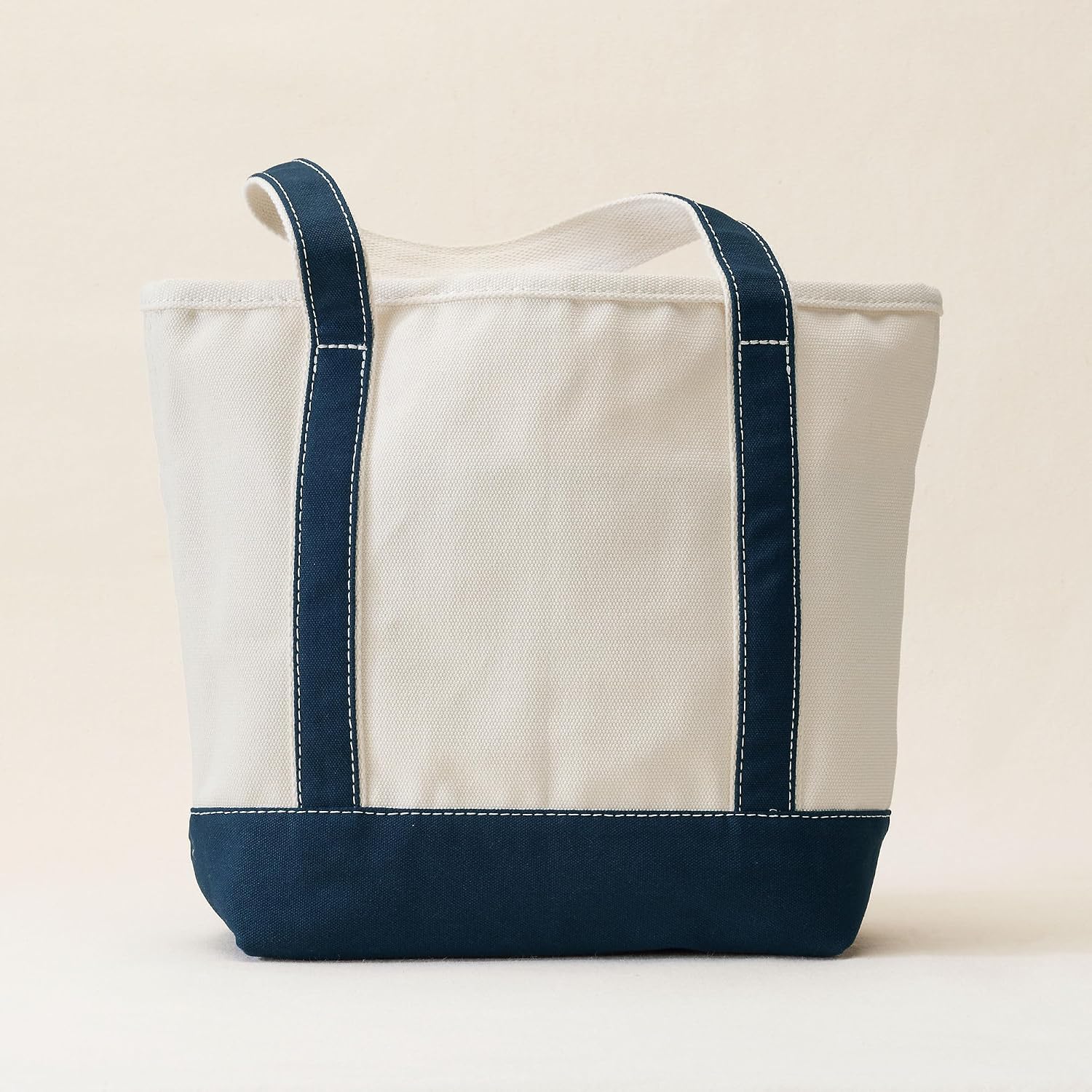 Lands' End Natural Open Top Canvas Tote Natural/Radiant Navy Medium Regular Handle