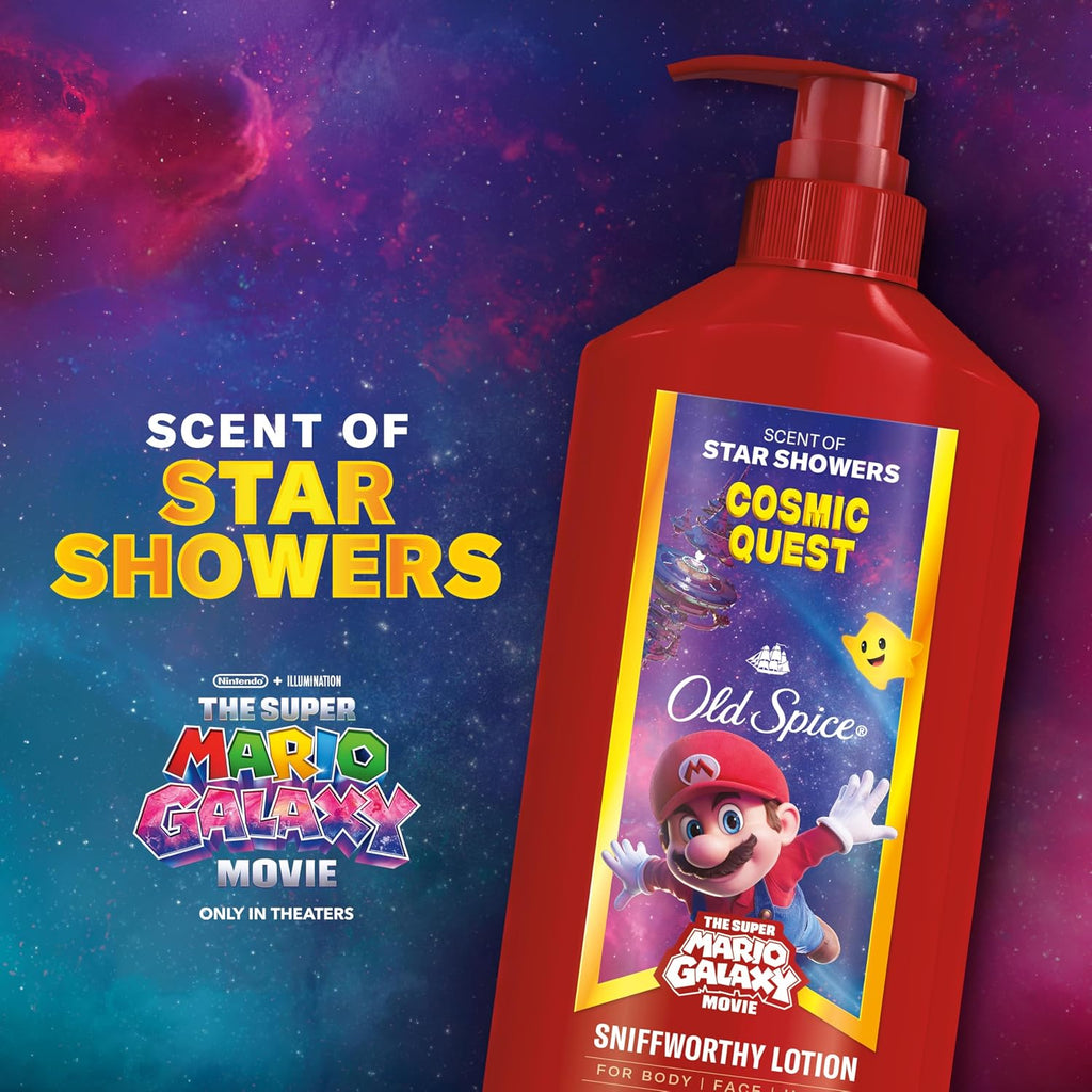 Old Spice Hand And Body Lotion For All Skin Types, X The Super Mario Galaxy Movie, 24/7 Lightweight Moisturization, Smell Super With Cosmic Quest, Scent Of Star Showers, 16Oz