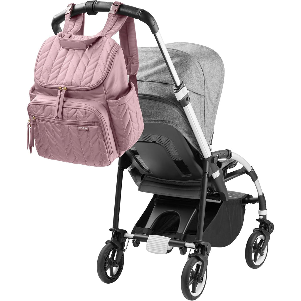 Skip Hop Diaper Bag Backpack: Forma, Multi-Function Baby Travel Bag With Changing Pad & Stroller Attachment, Mauve Mist