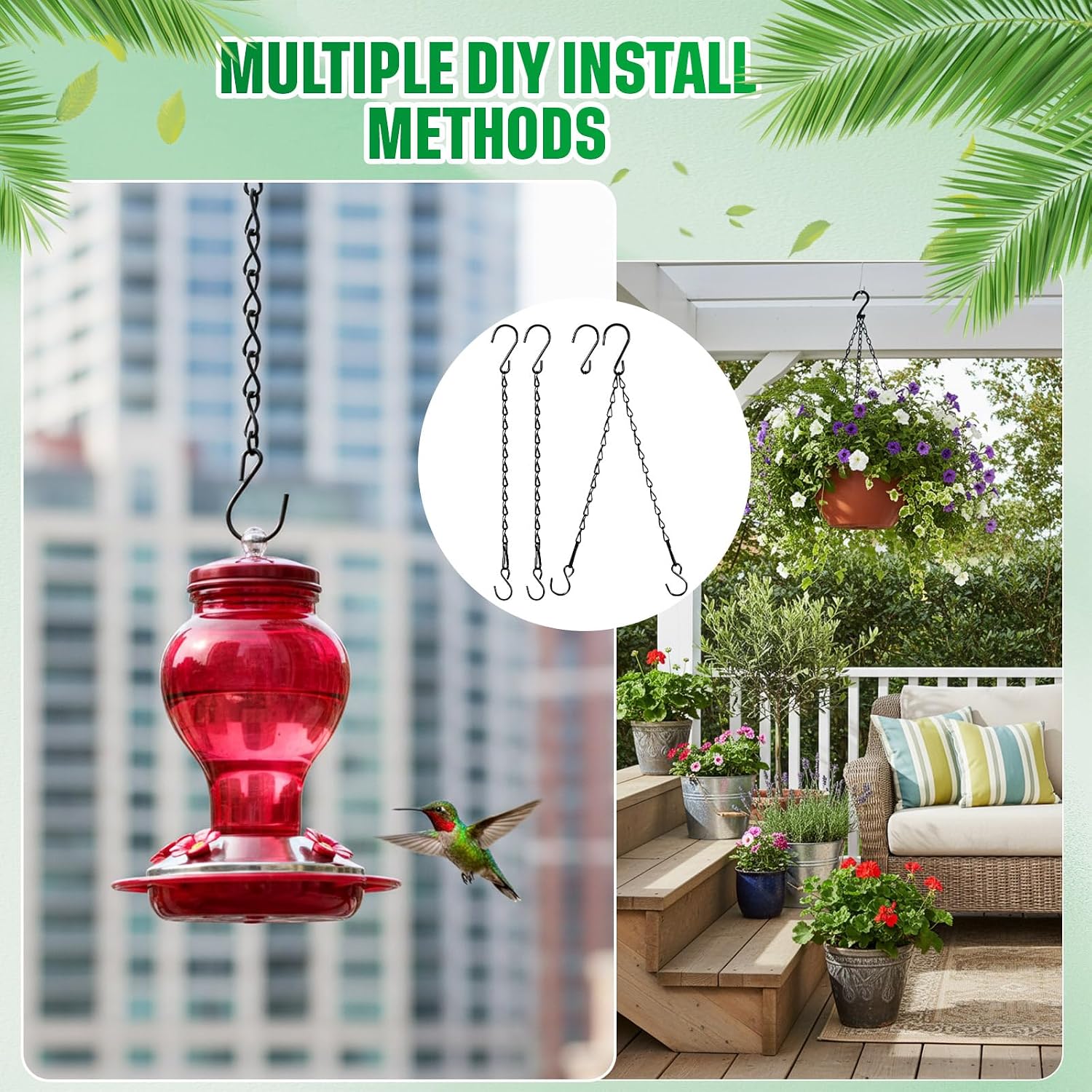 Eboot 2 Pcs Hanging Chain For Bird Feeders, Planters, Lanterns And Ornaments (Black,9.5 Inch)