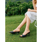 Coutgo Womens Heeled Mules Pointed Peep Toe High Heels Slip On Backless Mule Sandals Dress Shoes