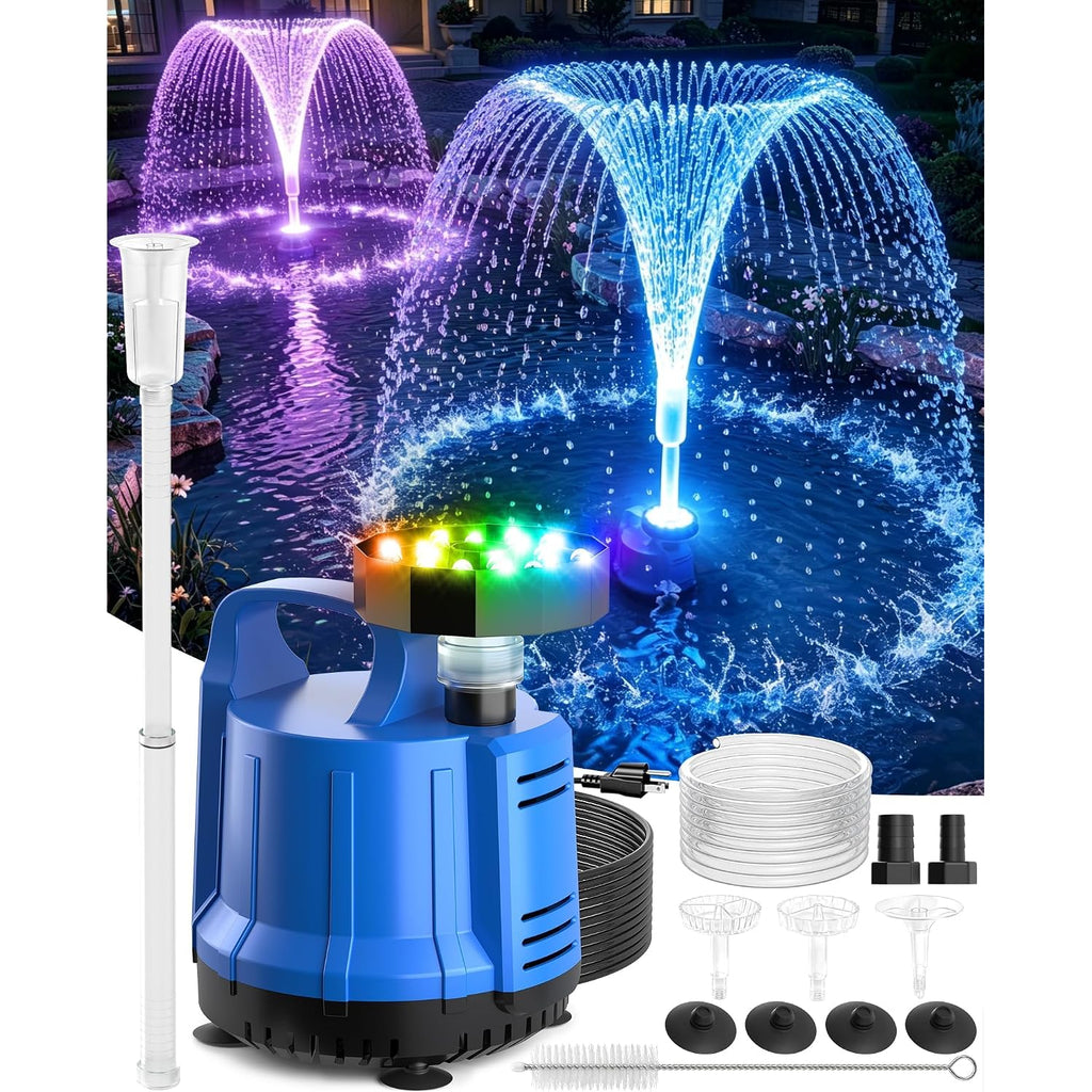 2-In-1 Pool Cover Pump With Fountain Lights, Submersible Water Pump Swimming Water Removal Pumps, Pond Pump And Fountain Pump Kit, Sump Pumps For Pool Draining, Auto Water Sensor, 16Ft Hose-Deep Blue