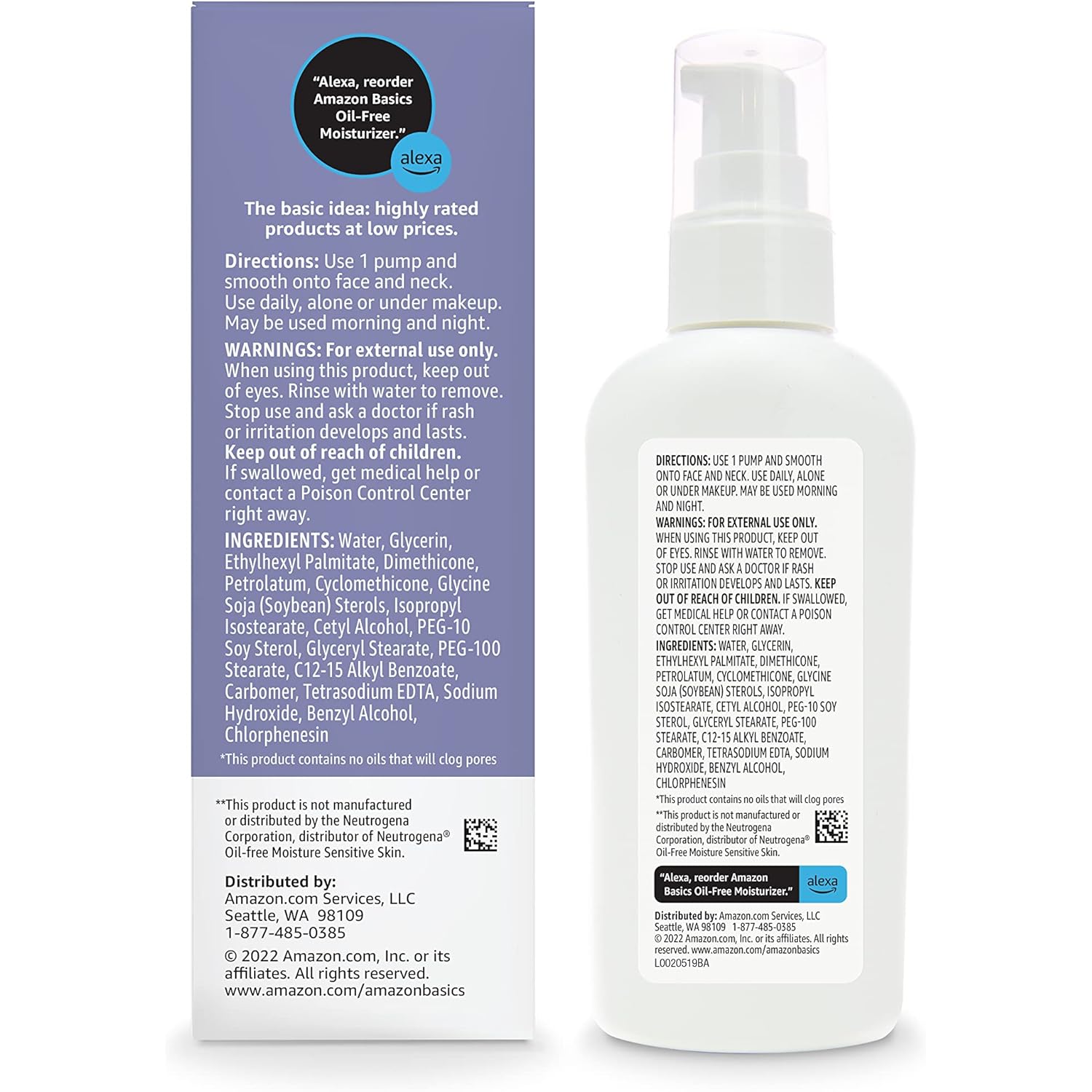 Amazon Basics Oil-free Facial Moisturizer for Sensitive Skin, Fragrance Free, Non-Comedogenic, 4 Fluid Ounce (Previously Solimo)