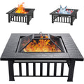 Econook 32 Inch Fire Pit, Square Outdoor Fire Pit Table With Spark Screen & Fire Poker, 3-In-1 Multipurpose Firepits For Outside, Fireplace For Yard, Garden, Patio