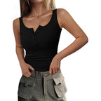 Prettygarden Womens 2026 Summer Tank Tops Ribbed Knit Slim Fit Sleeveless Henley Shirts Casual Basic Button Up Blouse