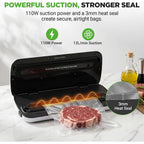 Nutrichef Automatic Vacuum Air Sealing System For Food Preservation With Starter Kit, Compact Design, Lab Tested, Dry & Moist Food Modes With Led Indicator Lights, Black