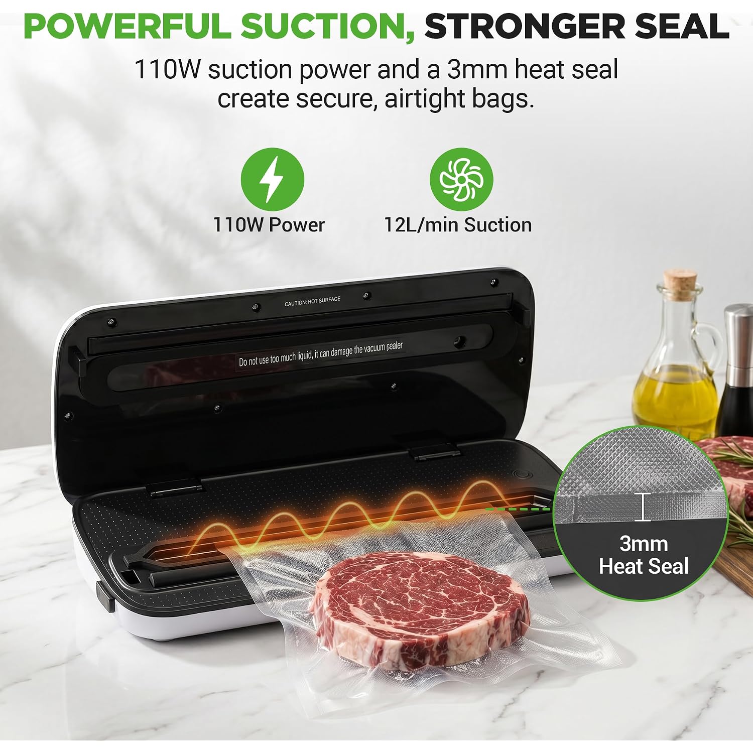 Nutrichef Automatic Vacuum Air Sealing System For Food Preservation With Starter Kit, Compact Design, Lab Tested, Dry & Moist Food Modes With Led Indicator Lights, Black