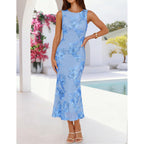 Zesica Womens 2026 Summer Floral Wedding Guest Midi Dress Sleeveless Mesh Slit Bodycon Formal Cocktail Party Dresses