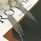 Luxval Rhinestone Earrings Dangling for Women Sparkly Silver Dangle Earrings Girls Long Chandelier Earrings Tassel Lightweight Ear Studs Cubic Zirconia Crystal Statement