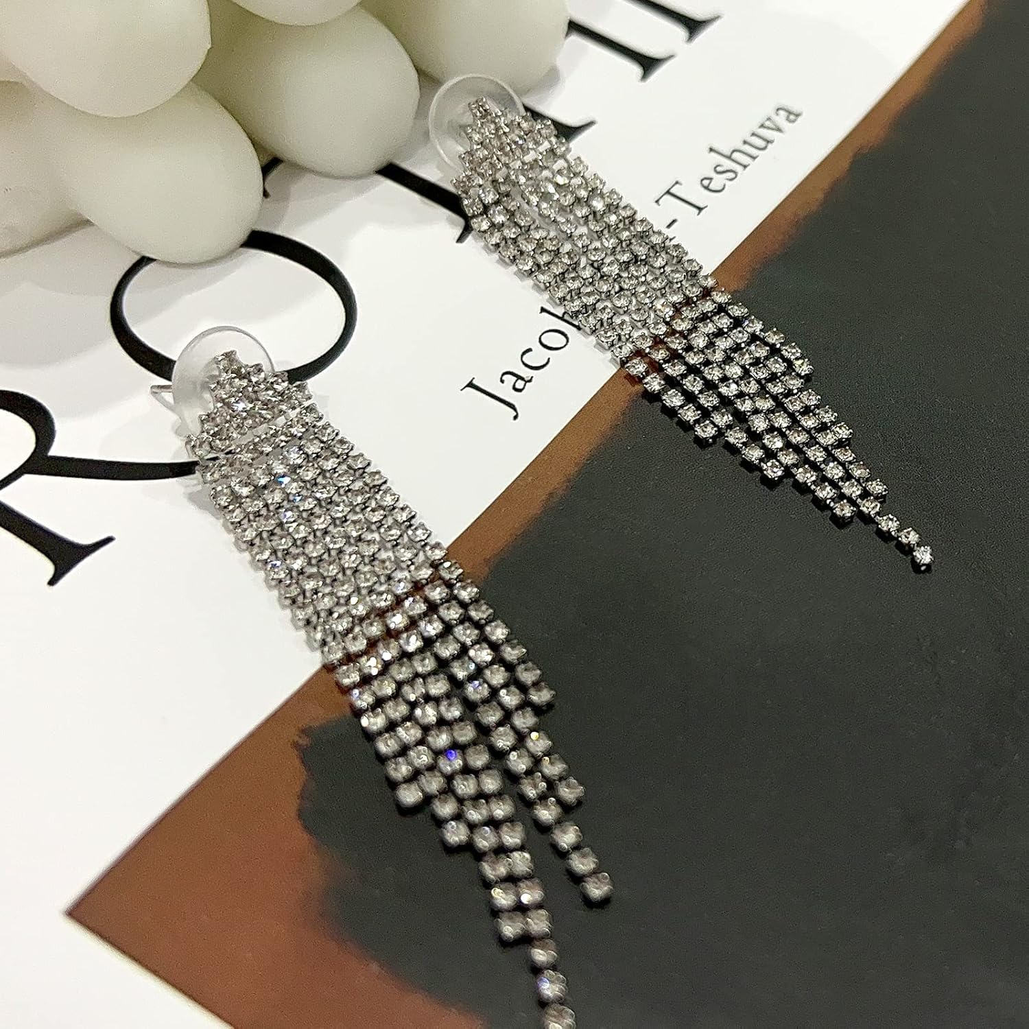 Luxval Rhinestone Earrings Dangling for Women Sparkly Silver Dangle Earrings Girls Long Chandelier Earrings Tassel Lightweight Ear Studs Cubic Zirconia Crystal Statement