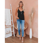 Womens V Neck Camisole Tank Top Strap Sleeveless T Shirt Casual Loose Vest Blouse - S-XXL