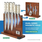 Magnetic Knife Block With Built-In Sharpener, Double-Sided Countertop Magnetic Knife Holder, Holds Up To 12 Knives & Metal Kitchen Tools, Brown