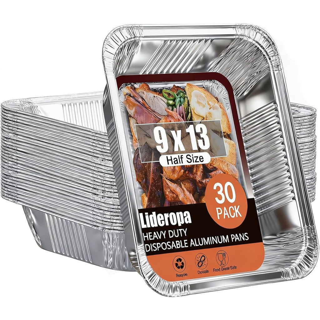 9x13 Aluminum Pans (30 Pack) – Disposable Half Size Aluminum Foil Pans for Cooking, Baking, Meal Prep, Parties & Food Storage