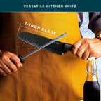 Home Hero 7-Inch Santoku Knife With Sheath 2 Pcs - Non-Stick Chopping Knife, High Carbon Stainless Steel Kitchen Knife With Cover, Ergonomic Handle, Razor-Sharp Vegetable Cutting Knife (Black)
