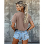 Ficerd 4 Pack Women's Cotton T Shirts Casual Short Sleeve Tunic Tops Crewneck Plain Summer Loose Fit Rolled Sleeve Basic Tee