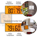 Temppro Tempair 500 Ft Indoor Outdoor Thermometer Wireless With Sensor | 3.3" Lcd Backlit Display, Front Button, Outside Thermometer With Cold-Resistant Sensor For Patio Garage, Batteries Included
