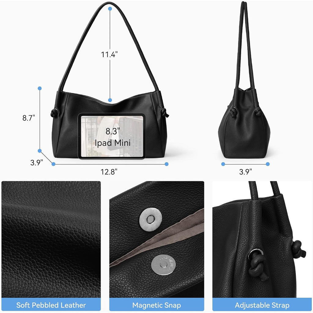 Bostanten Shoulder Bag For Women Pebbled Vegan Leather Purses Soft Hobo Handbag Supple Bag For Travel Work