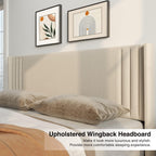 Gizoon Queen Bed Frame With Wingback Headboard, Upholstered Platform Bed, Wooden Slats, Noise-Free, No Box Spring Needed, Easy Assembly