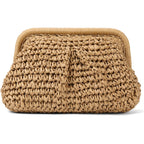 Rniega Straw Clutch Purses For Women Cloud Dumpling Pouch Straw Crossbody Handbag Summer Beach Woven Shoulder Bags