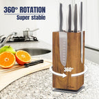 Dmore Magnetic Knife Block Without Knives, 360° Rotatable Magnet Knife Holder Stand Made Of Fine Acacia Wood, Extra Large Capacity Knife Storage For Knives And Utensils For Kitchen Counter Top